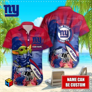 Baby Yoda Custom Name New York Giants NFL Aloha Hawaiian Shirt 2