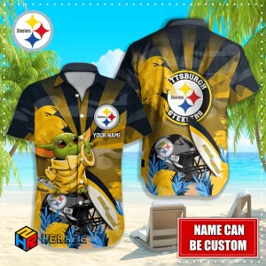 Baby Yoda Custom Name Pittsburgh Steelers NFL Aloha Hawaiian Shirt 2