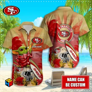 Baby Yoda Custom Name San Francisco 49ers NFL Aloha Hawaiian Shirt 2