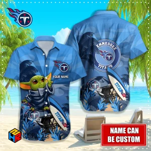 Baby Yoda Custom Name Tennessee Titans NFL Aloha Hawaiian Shirt 2