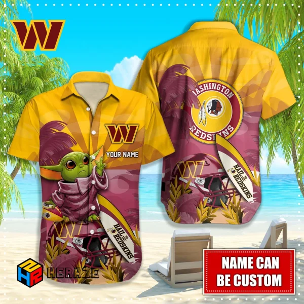 Baby Yoda Custom Name Washington Commanders NFL Aloha Hawaiian Shirt 2