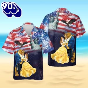 Beauty And The Beast Eagle Fireworks Us Flag Independence Day 3d Hawaii Shirt