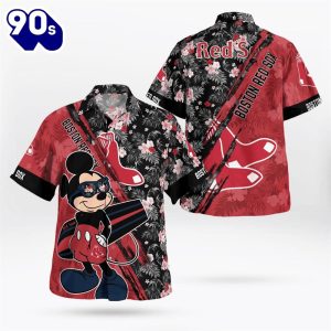 Boston Red Sox Mickey Mouse Floral Short Sleeve Hawaii Shirt