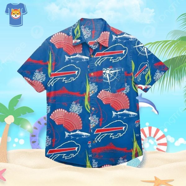 Buffalo Bills Hawaiian Shirt Scallops Coral Fish Pattern