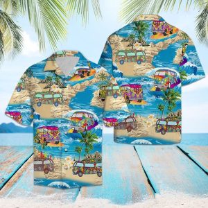 Bus Summer Vacation Blue Amazing Design Hippie Hawaiian Shirt Beachwear For Men Gifts For Young Adults