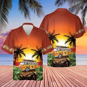 Camping Van On The Sunset Beach Hippie Hawaiian Shirt Beachwear For Men Gifts For Young Adults