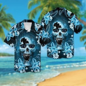 Carolina Panthersskull Short Sleeve Button Up Tropical Hawaiian Shirt