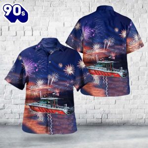 Chicago Fire Department CFD Illinois Eugene Blackmon Fireboat 4th Of July Hawaiian Shirt