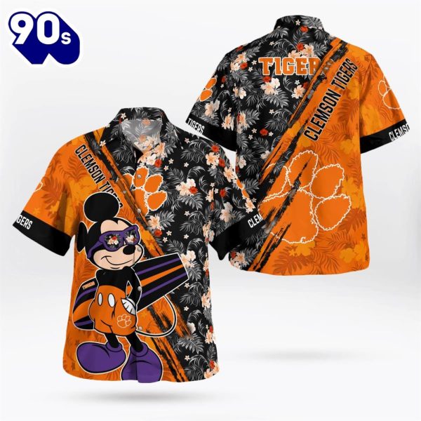 Clemson Tigers Mickey Mouse Floral Short Sleeve Hawaii Shirt