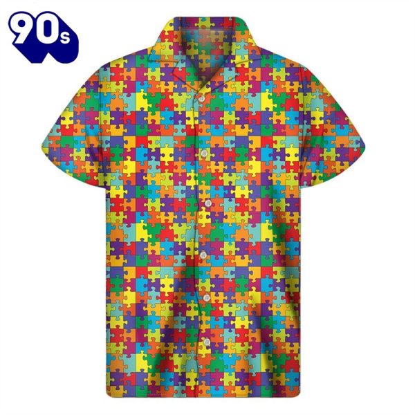 Colorful Autism Awareness Puzzle Print Mens Short Sleeve Shirt