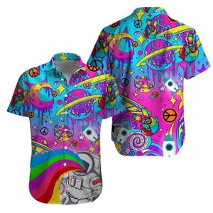 Colorful Hippie Space Pink Hawaiian Shirt