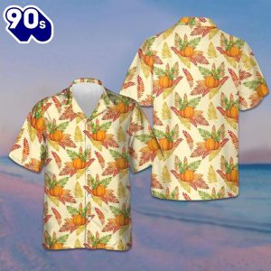 Colorful Leaves And Pumpkin Thanksgiving Hawaiian Shirt Button Up Shirts For Men