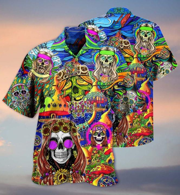 Colorful Skull Hippie Hawaiian Shirt Beachwear For Men Gifts For Young Adults