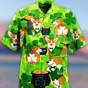 Corgi Patricks Day Aloha Hawaiian Shirts