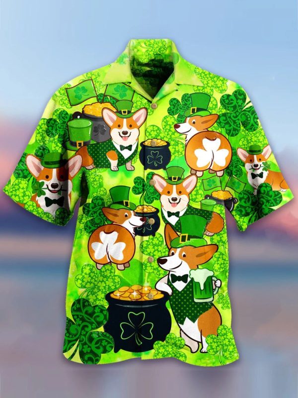 Corgi Patricks Day Aloha Hawaiian Shirts