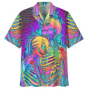 Couple Human Skulll Hippie Hawaiian Shirt Beachwear For Men Gifts For Young Adults