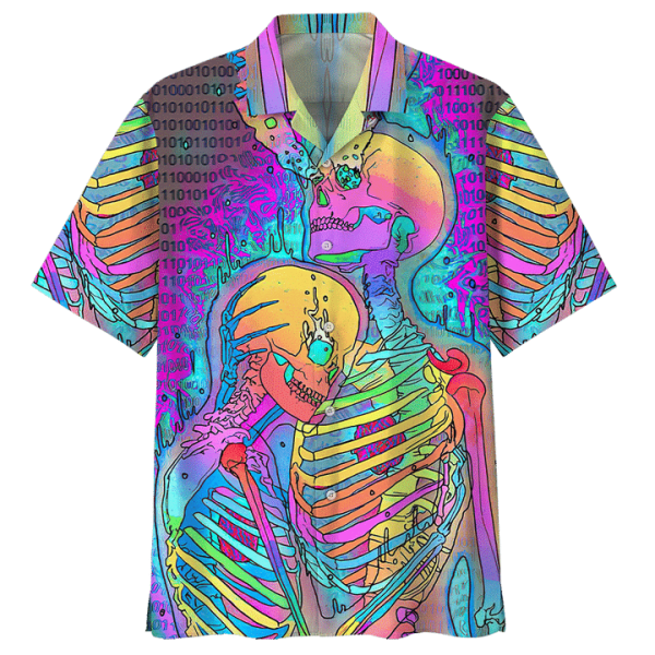 Couple Human Skulll Hippie Hawaiian Shirt Beachwear For Men Gifts For Young Adults