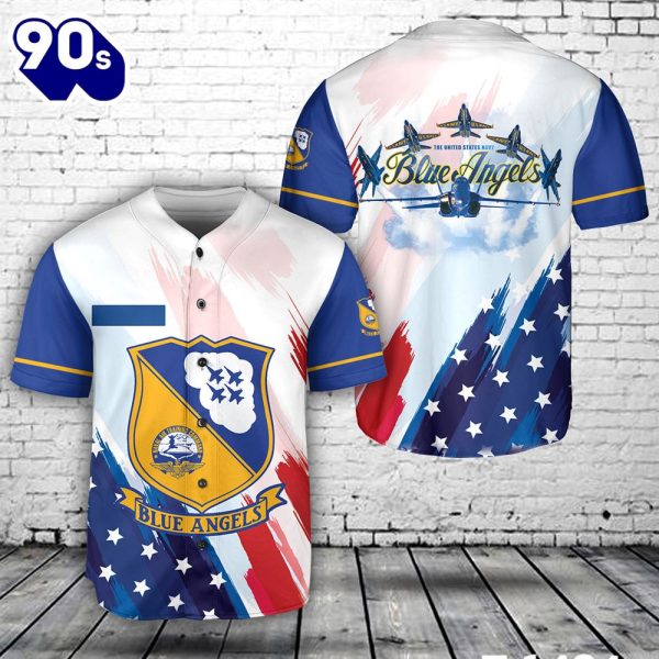 Custom Name US Navy Blue Angles American Flag 4th Of July Baseball Jersey