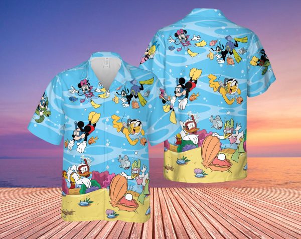 Disney Dive Mickey And Minnie Mouse Hawaiian Summer Shirt