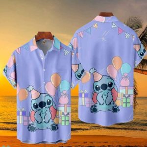 Disney Hawaiian Shirt Summer Beach Birthday Stitch Disney Purple Aloha Button Up Shirt