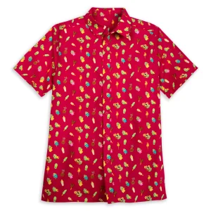 Disney Hawaiian Shirt Summer Beach Food Pattern Disney Red Aloha Button Up Shirt