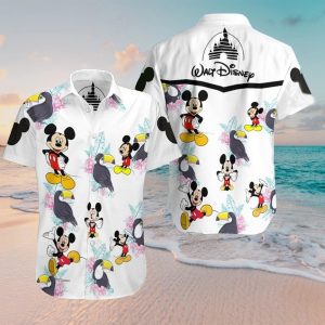 Disney Hawaiian Shirt Summer Beach Mickey Disney Walt Disney White Disney Aloha Button Up Shirt