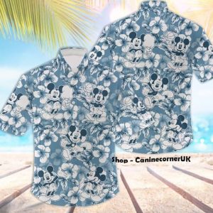 Disney Hawaiian Shirt Summer Beach Mickey Mouse Tropical Blue Disney Aloha Button Up Shirt