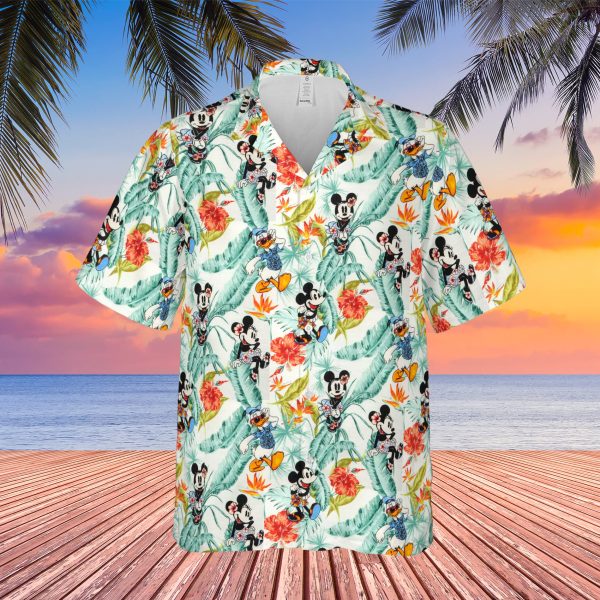 Disney World Tropical Hawaiian Unisex Shirt Mickey Minnie Donald Duck Floral