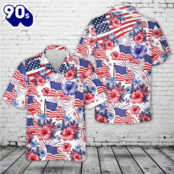 Flower American Flag 4th Of July Hawaiian Shirt