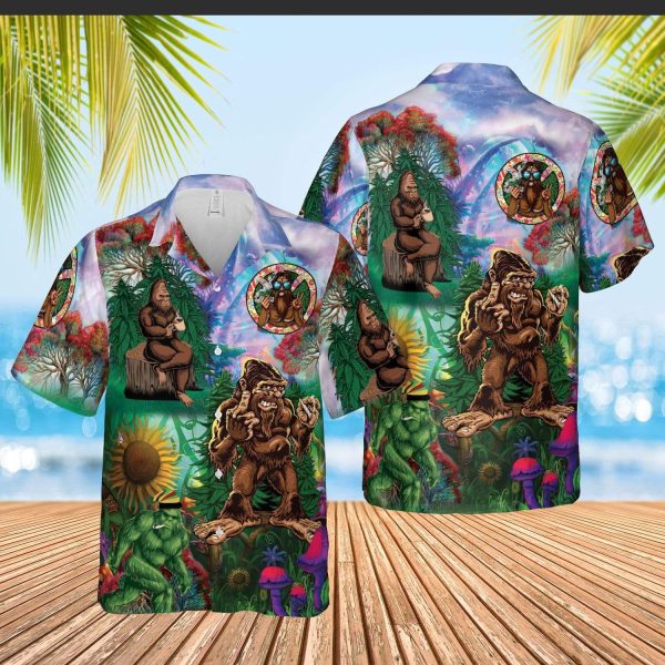 Funny Bigfoot Green Hippie Hawaiian Shirt Beachwear For Men Gifts For Young Adults