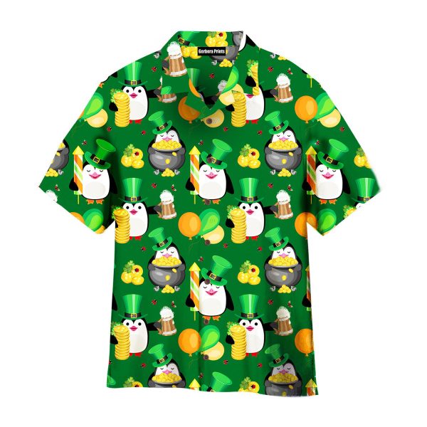 Funny Penguins Happy St Patricks Day Pattern Aloha Hawaiian Shirts