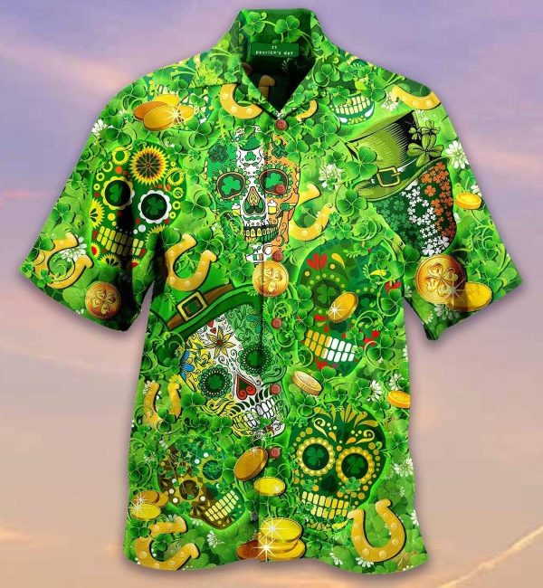 Get Here Amazing Green Sugar Skull St Patricks Aloha Hawaiian Shirts