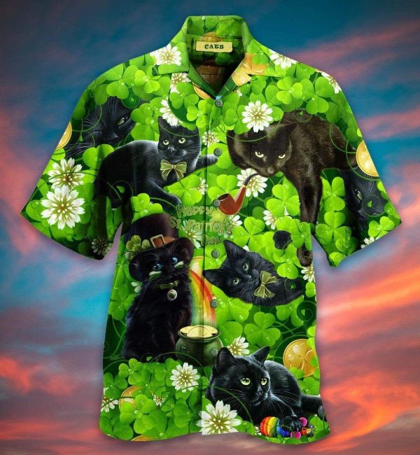 Get Now Irish Black Cat So Cute St Patricks Day Aloha Hawaiian Shirts