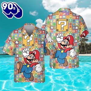 Get Your Game On With A Super Mario And Mushroom Hawaiians Shirt