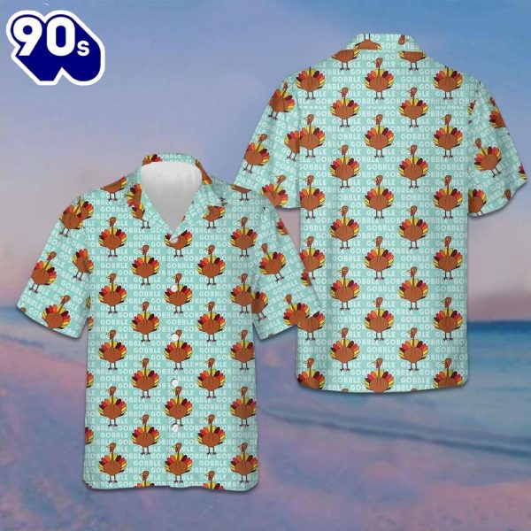 Gobble Thanksgiving Turkey Hawaiian Shirt Mens Short Sleeve Button Up Thanksgiving Ideas