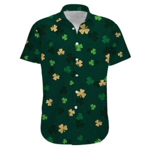 Gold And Green Shamrock Saint Patrick's Day Aloha Hawaiian Shirts