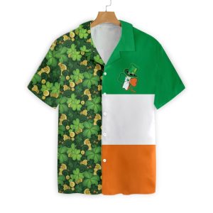 Gold Coins Shamrock Saint Patricks Day Irish Ireland Flag Aloha Hawaiian Shirts