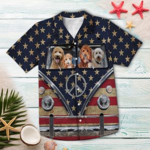 Goldendoodle Flag Bus Hippie Hawaiian Shirt Beachwear For Men Gifts For Young Adults