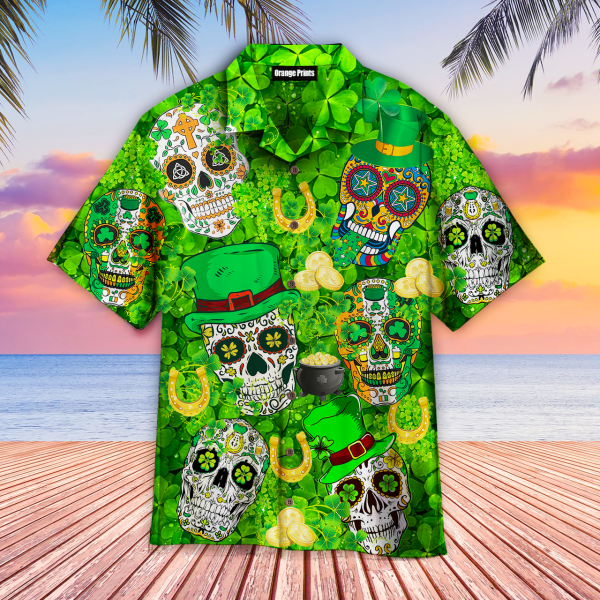 Green Sugar Skull St Patricks Day Aloha Hawaiian Shirts