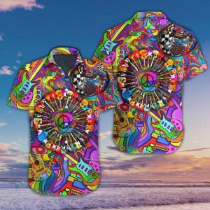 Guitar Color Colorful Unique Design Hippie Hawaiian Shirt Beachwear For Men Gifts For Young Adults