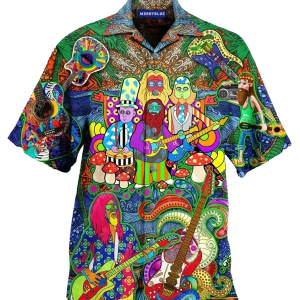 Guitar Colorful Amazing Design Hippie Hawaiian Shirt Beachwear For Men Gifts For Young Adults