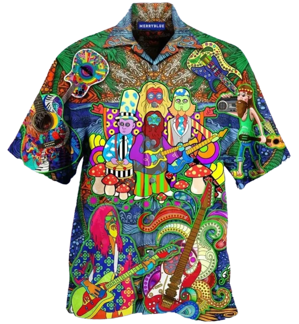 Guitar Colorful Amazing Design Hippie Hawaiian Shirt Beachwear For Men Gifts For Young Adults