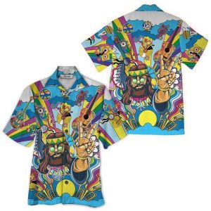 Guitar Hippie Hawaiian Shirt Beachwear For Men Gifts For Young Adults