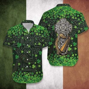 Happy Patricks Day The Celtic Cross Harp Irish Proud Grey Green Hawaiian Shirt