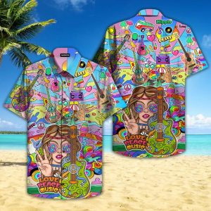 Hippie Guitar Hawaiian Shirt For Men Women Beachwear For Men Gifts For Young Adults