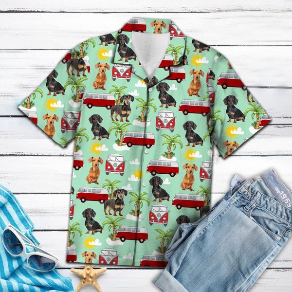 Hippie Hawaiian Shirt Dachshund Car Beachwear For Men Gifts For Young Adults