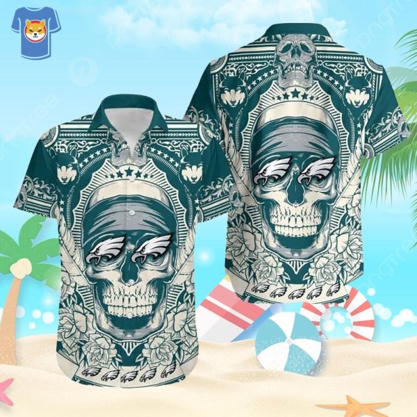 Horror Skull With NFL Philadelphia Eagles Hawaiian Shirt