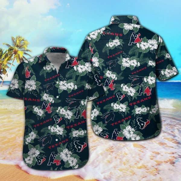 Houston Texans Short Sleeve Button Up Tropical Hawaiian Shirt VER025