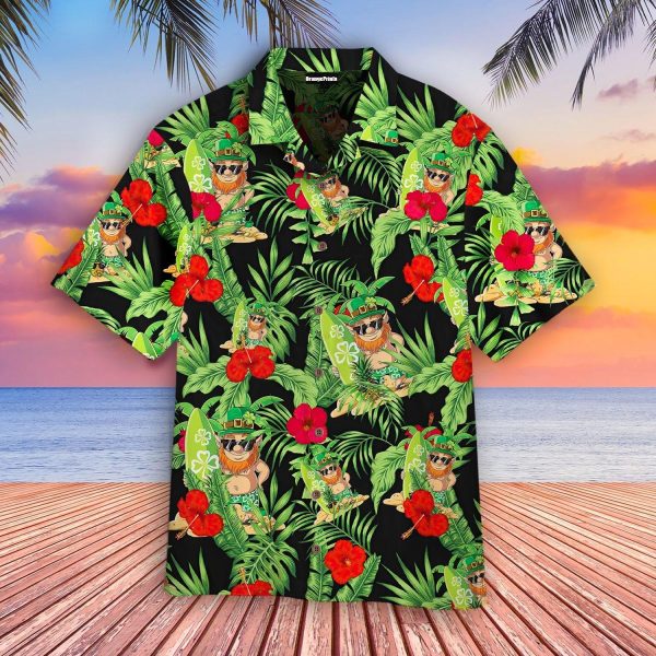 Irish Leprechaun With Flower Happy St Patrick's Day Hawaiian Shirt