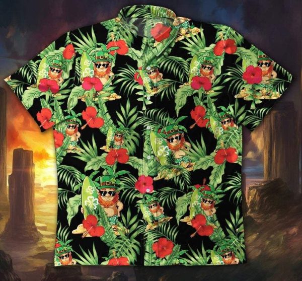 Irish Leprechaun With Flower Hawaiian Shirt